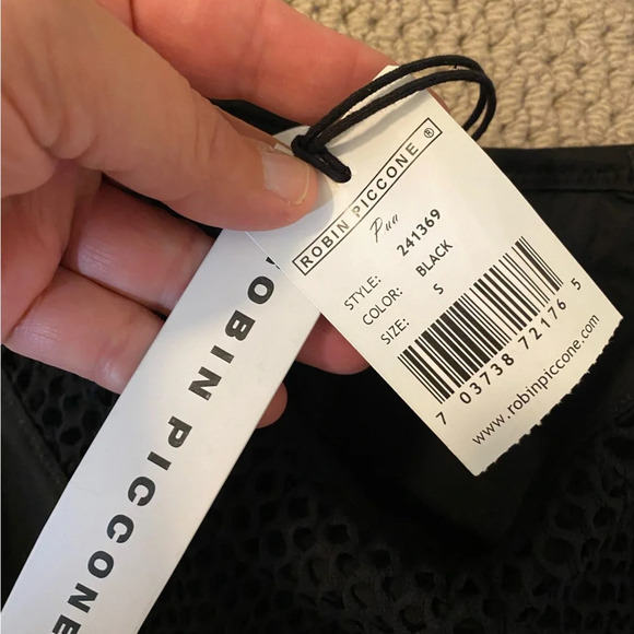 NWT Robin Piccone black size small high waisted swim brief crochet lace - Picture 5 of 6